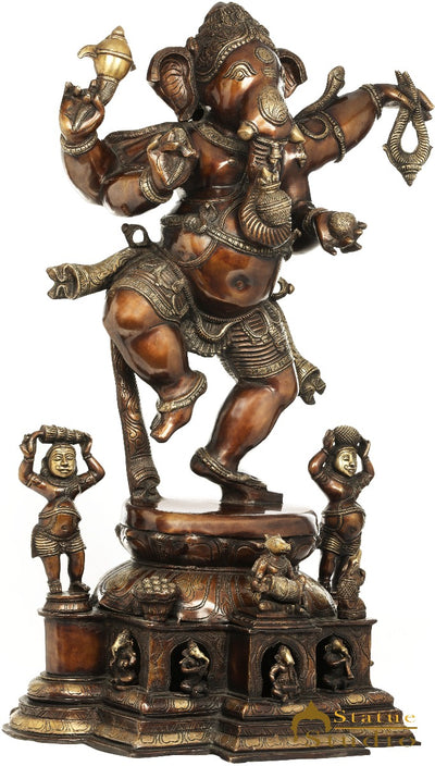 Brass Large Dancing Ganesha Idol Ganpati Statue Home Office Décor 3.5 Feet
