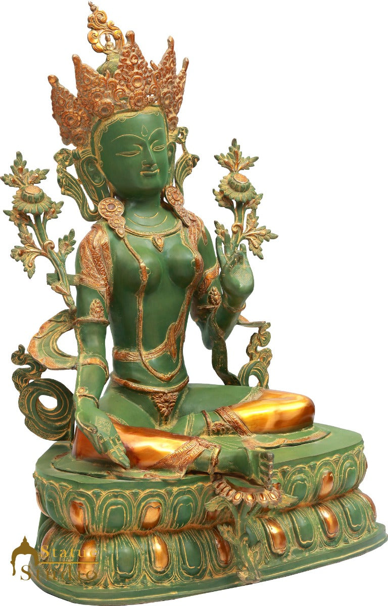 Brass Sitting Antique Green Tara Exclusive Home Décor Idol Statue Showpiece 3 Ft