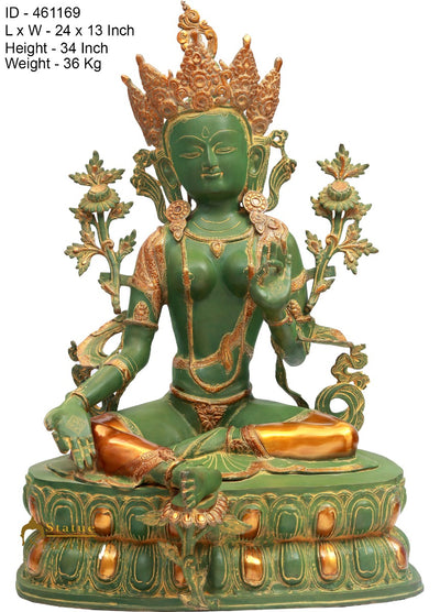 Brass Sitting Antique Green Tara Exclusive Home Décor Idol Statue Showpiece 3 Ft
