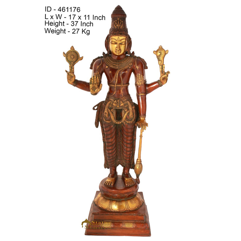 Brass Large Size Lord Vishnu Idol Murti Home Temple Décor Statue 3 Feet