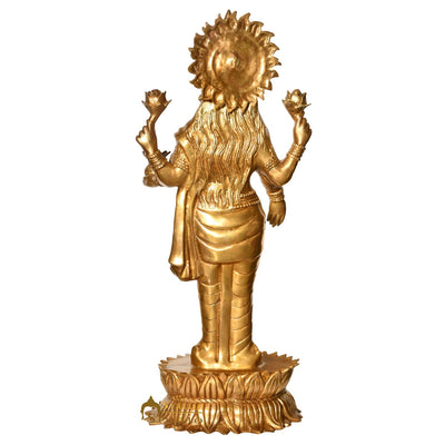 Brass Large Lakshmi Idol Goddess Of Wealth Laxmi Standing On Pedestal Statue 39"