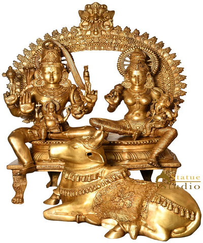 Brass Large Shiva Parivar Family Idol With Nandi Home Temple Décor Statue 4.5 Feet