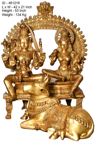 Brass Large Shiva Parivar Family Idol With Nandi Home Temple Décor Statue 4.5 Feet