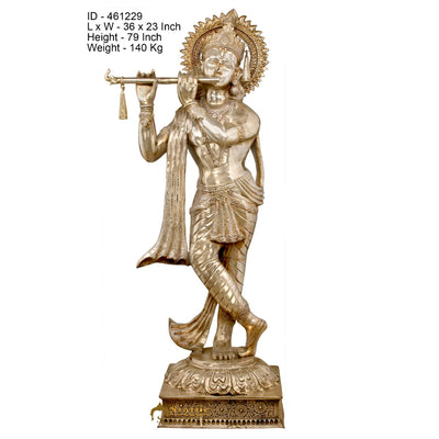Brass Super Large Size Krishna Idol Home Temple Garden Décor Statue 6.5 Feet