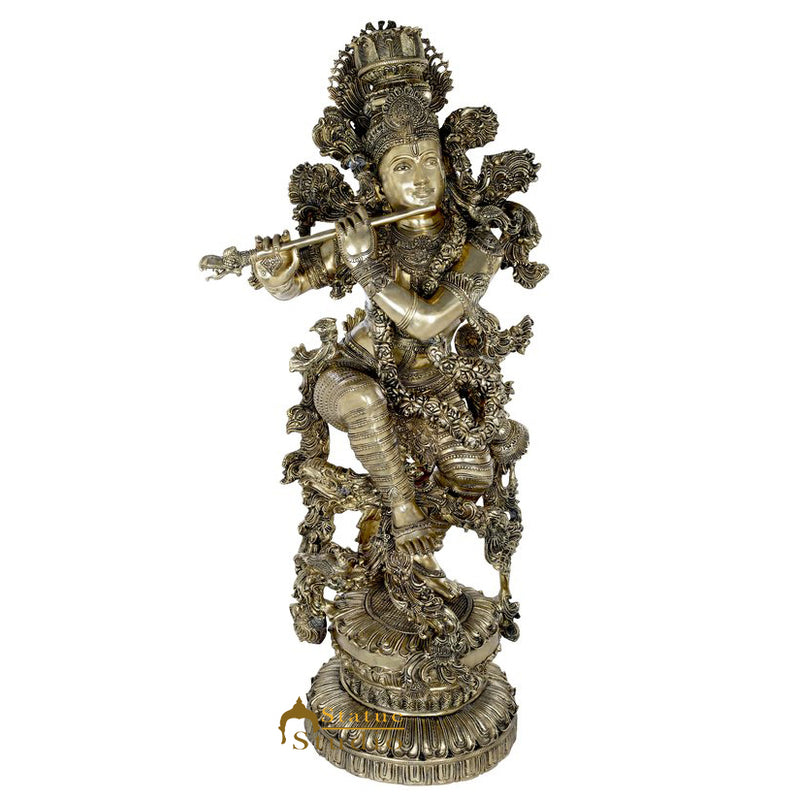 Brass Superfine Krishna Idol Home Office Garden Décor Exclusive Masterpiece 3.5 Feet