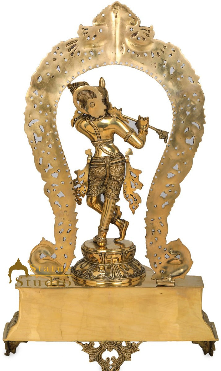 Brass Fine Krishna Idol Standing On Prabhavali Throne Décor Statue Showpiece 2.5 Feet