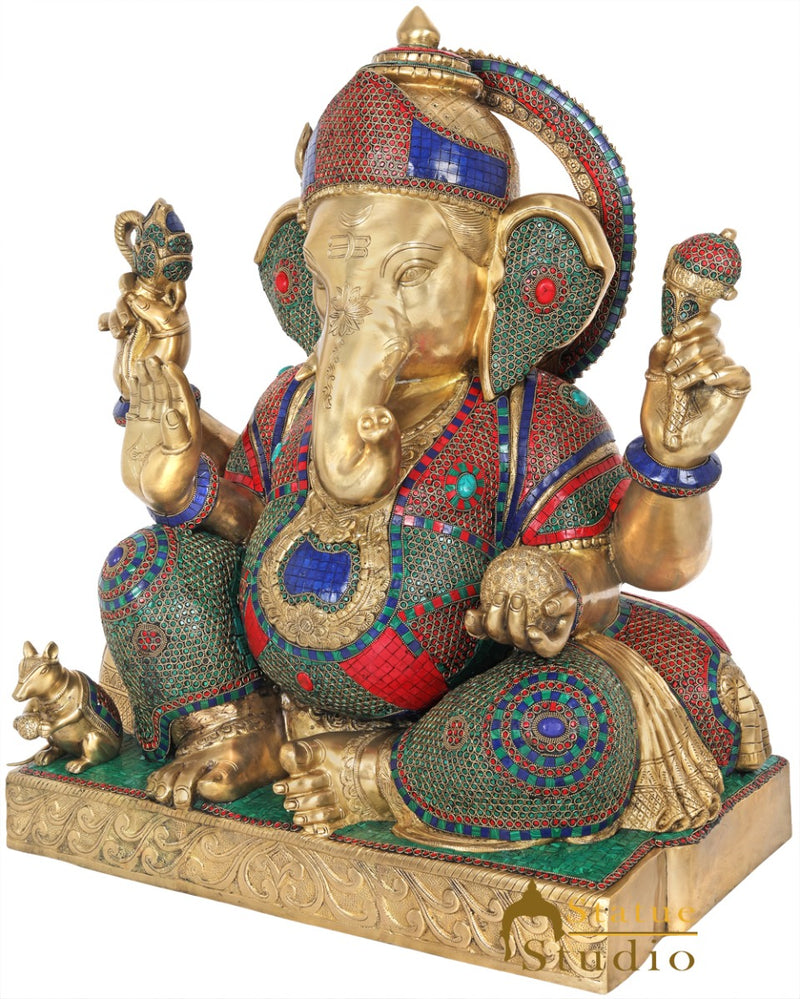 Brass Sitting Ganesha Idol Ganpati Statue Home Office Garden Temple Décor 2.5 Feet