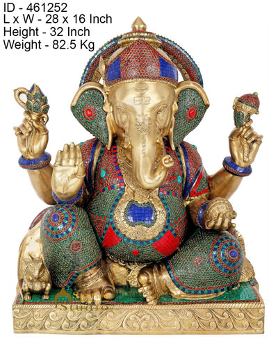 Brass Sitting Ganesha Idol Ganpati Statue Home Office Garden Temple Décor 2.5 Feet