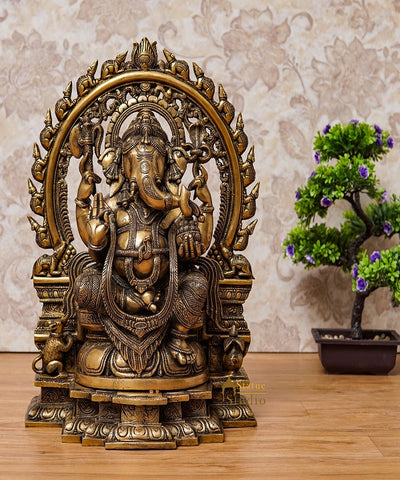 Brass Antique Large Size Ganpati Idol For Home Pooja Room Décor Ganesha Statue 18"