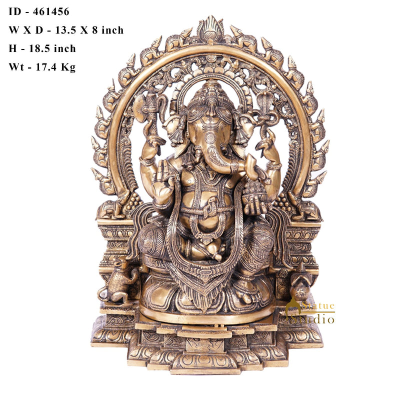 Brass Antique Large Size Ganpati Idol For Home Pooja Room Décor Ganesha Statue 18"