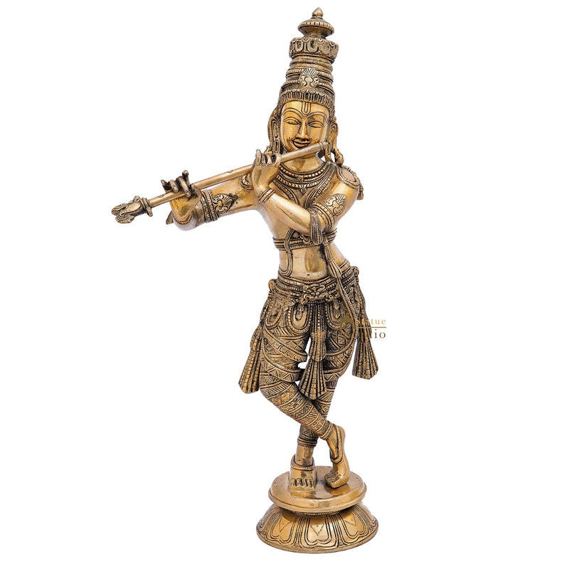 Brass Fine Standing Krishna Idol Home Office Décor Gift Statue Showpiece 2 Feet