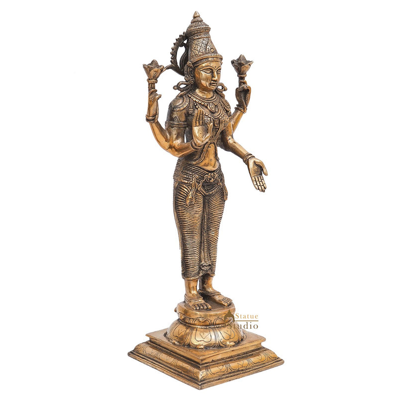 Brass Antique Lakshmi Idol Home Temple Décor Religious Gift Statue 20"