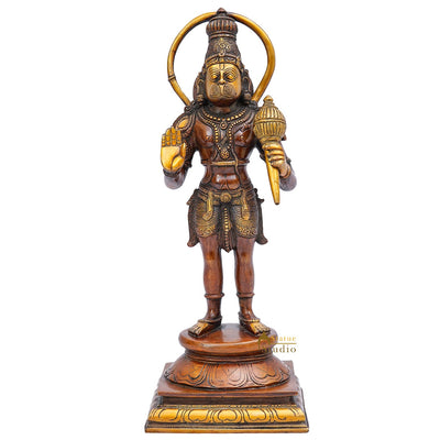Brass Antique Hanuman Idol For Home Office Temple Lucky Décor Statue 14"