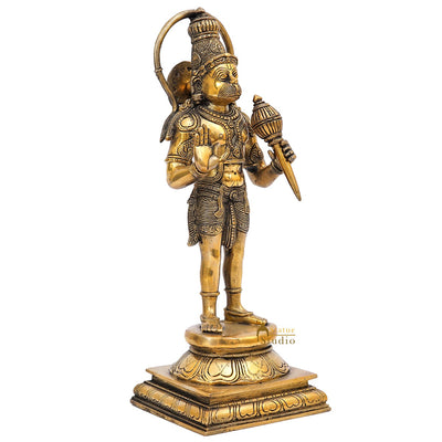 Brass Vintage Hanuman Idol For Home Office Temple Lucky Décor Statue 14"
