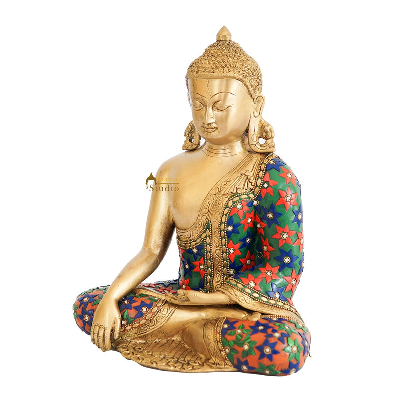Brass Buddha Statue For Home Office Garden Décor Gift Idol Showpiece 12"