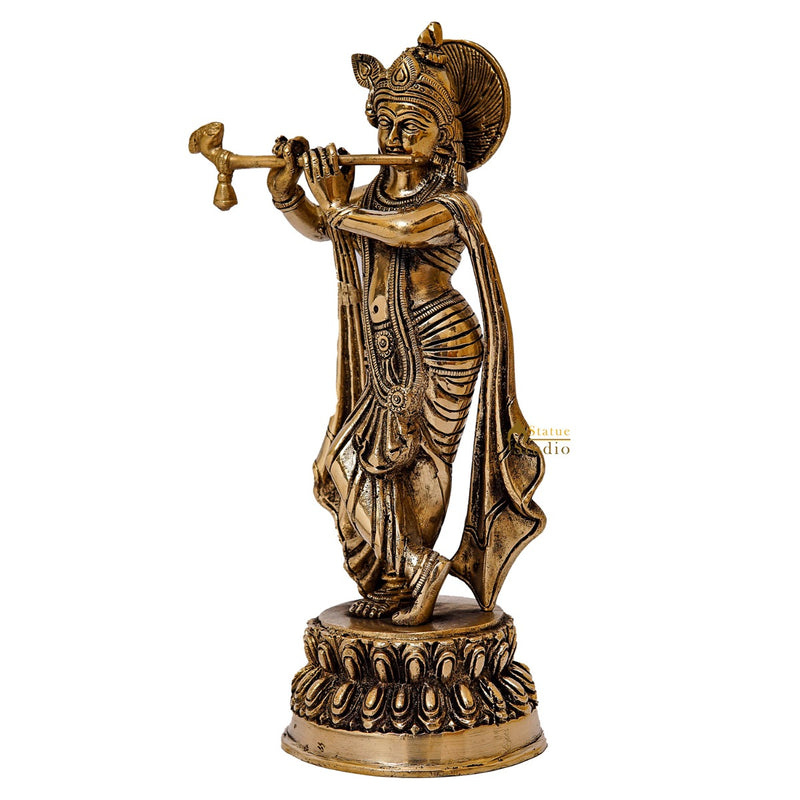 Brass Krishna Idol For Home Office Table Décor Pooja Room Gift Showpiece 10"