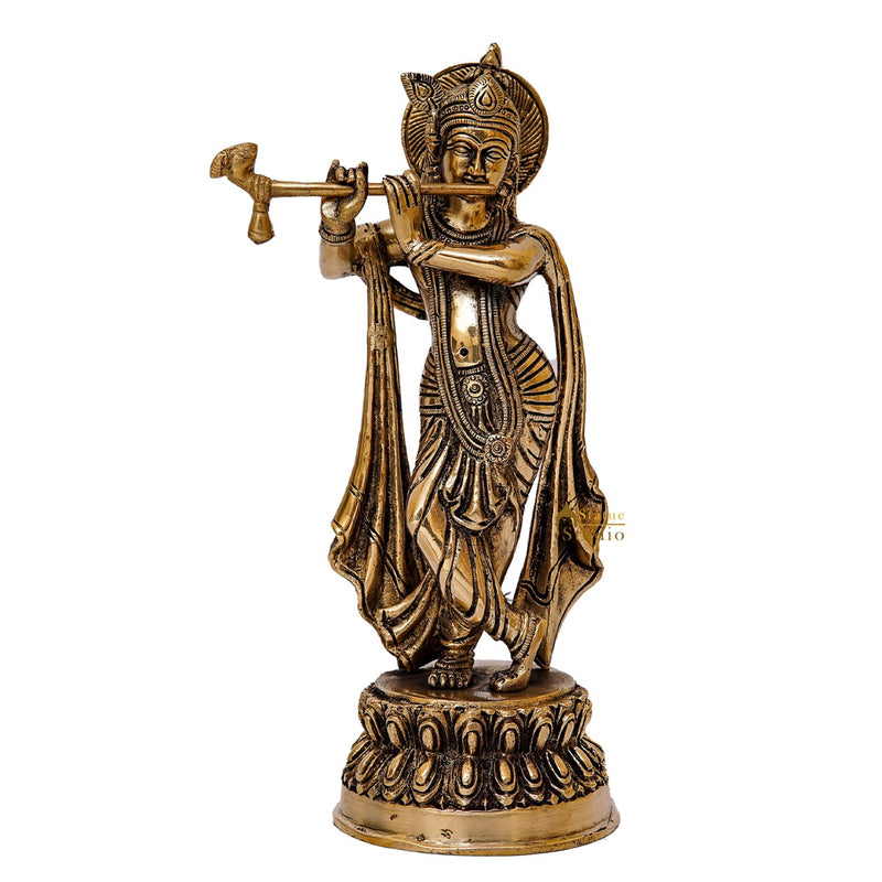 Brass Krishna Idol For Home Office Table Décor Pooja Room Gift Showpiece 10"