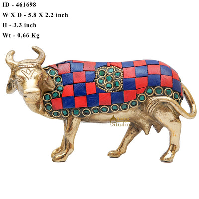 Brass Holy Cow Idol Home Temple Pooja Room Décor Diwali Wedding Gift Statue