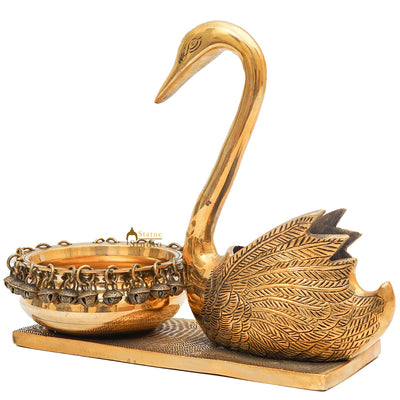 Brass Swan Showpiece With Urli Bowl Home Office Garden Décor Gift Statue 10"