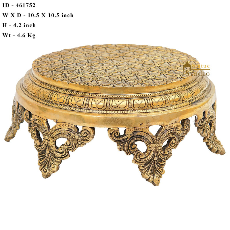 Brass Designer Puja Chowki Pedestal Antique Furniture Home Pooja Room Décor 4"