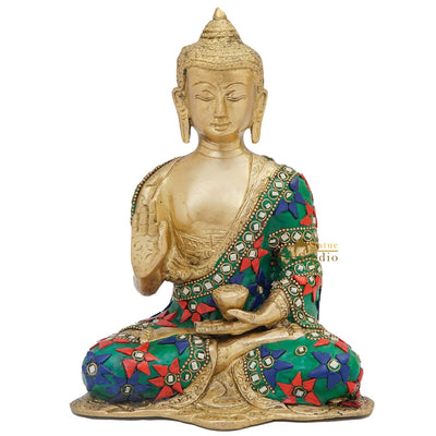 Brass Blessing Buddha Statue Home Office Desk Table Décor Gift Showpiece 8"