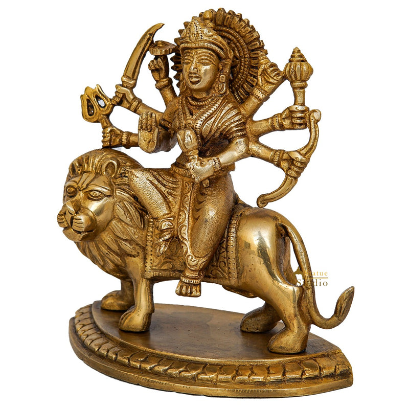Brass Durga Maa Sherawali Idol Home Temple Puja Religious Décor Statue 6"