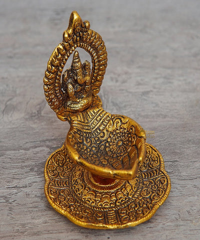 Metal Ganesha Diya Home Temple Diwali Décor Corporate Gift 4"