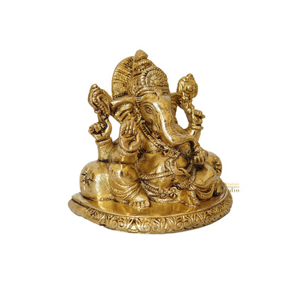Brass Small Ganesha Statue Ganpati Idol Home Office Décor Diwali Corporate Gift 3.5"