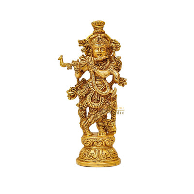 Brass Fine Krishna Idol Standing Home Office Décor Gift Statue 9.5"