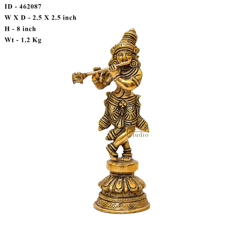 Brass Fine Krishna Idol Standing Home Office Décor Gift Statue 8"