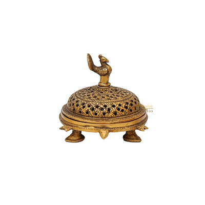 Brass Antique Peacock Dhoop Dani Loban Burner For Pooja Room Décor Gift