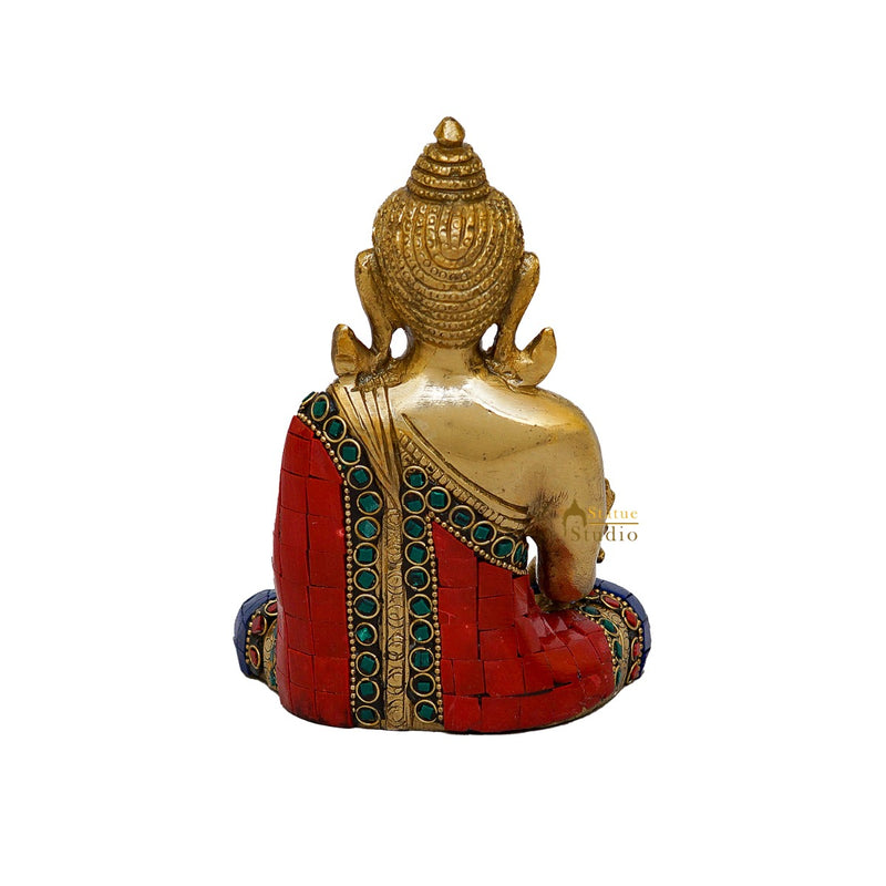Brass Sitting Buddha Statue Home Office Decor Gift Idol Showpiece 6"