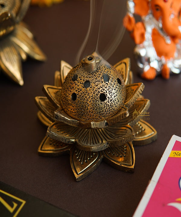 Brass Lotus Shaped Dhoop Dani Incense Burner For Pooja Room Decor