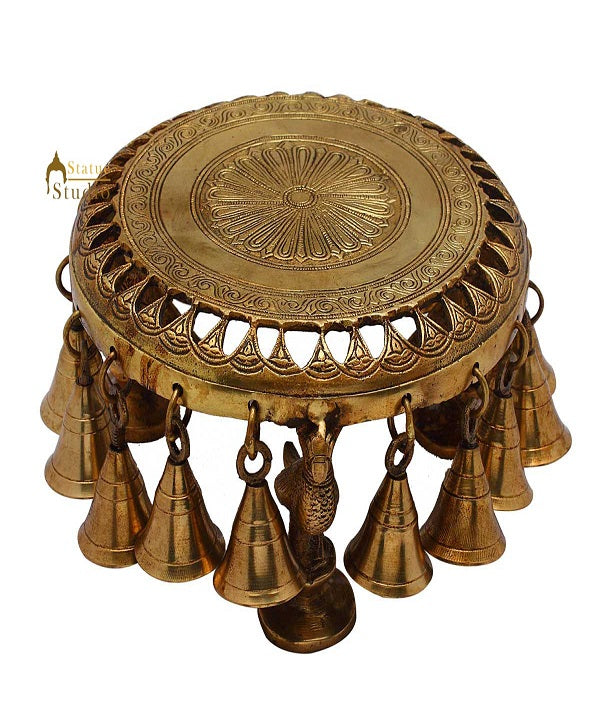 Antique Brass  Hindu Spiritual religious temple puja Chowki with bells 4"
