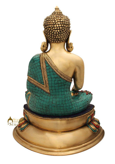 Antique buddha bowl brass bronze statue tibet buddhism thai turquoise coral 12"