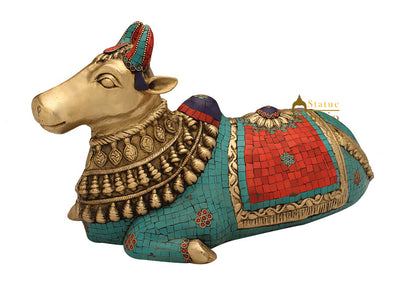 Brass hindu holy cow sacred nandi figure antique religious pooja statue 4"