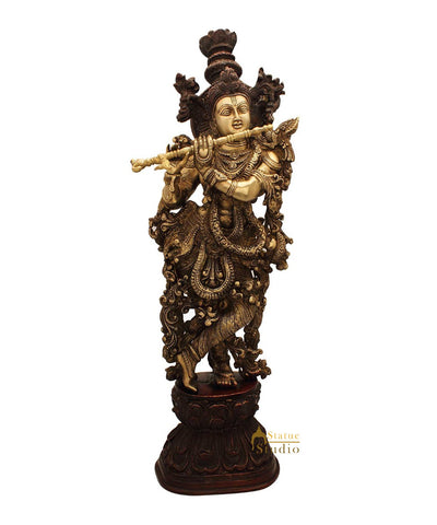 Brass hindu god statue of lord Krishna religious pooja décor idol figure 29"