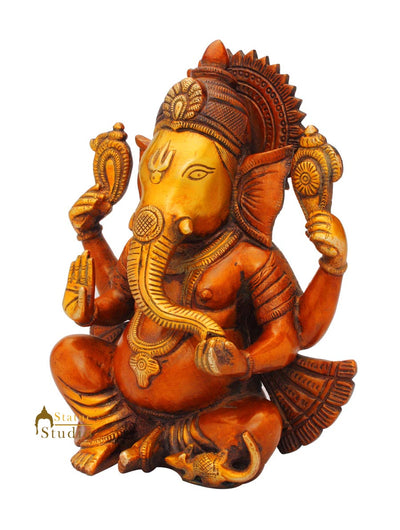 Brass ganeshji murti with mouse hindu gods elephant lord religious décor 9"
