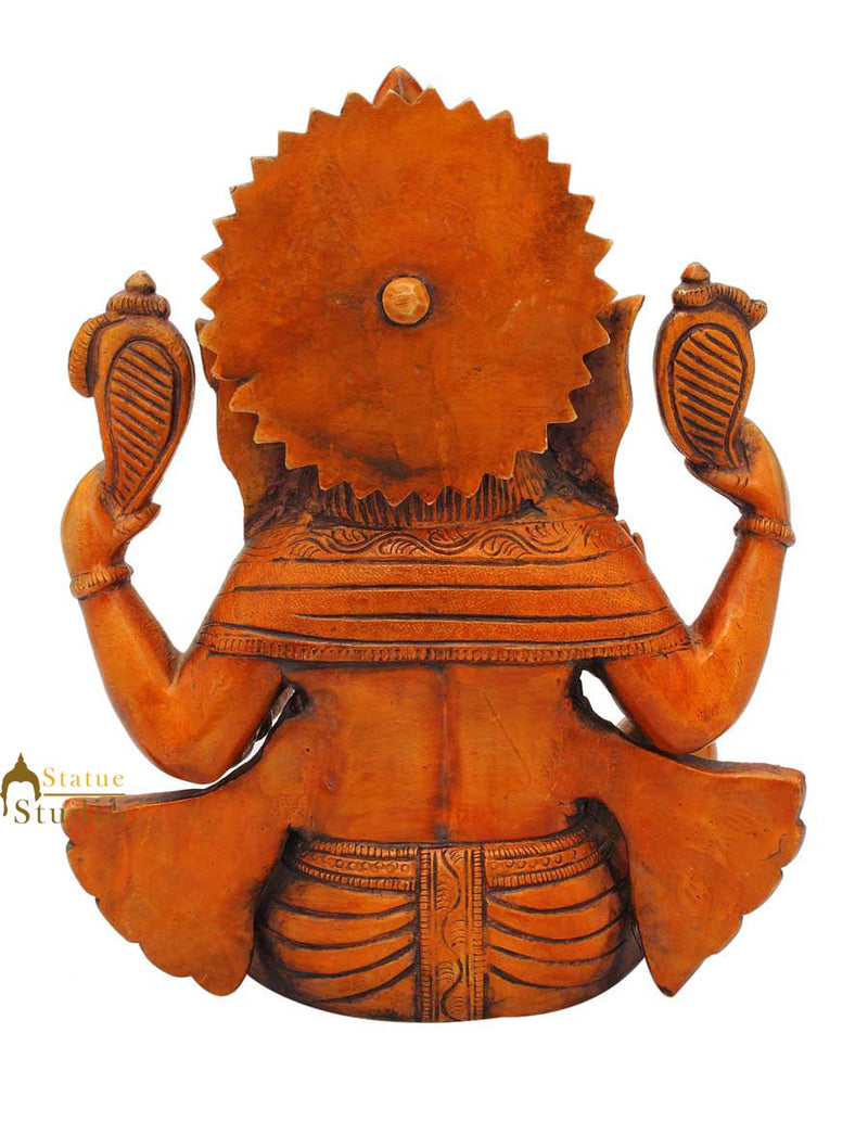 Brass ganeshji murti with mouse hindu gods elephant lord religious décor 9"