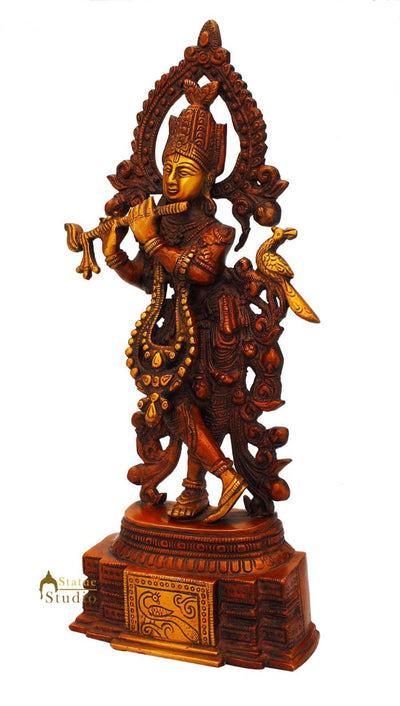 Standing Hindu god Lord Krishna flute idol religious décor statue figure 14"