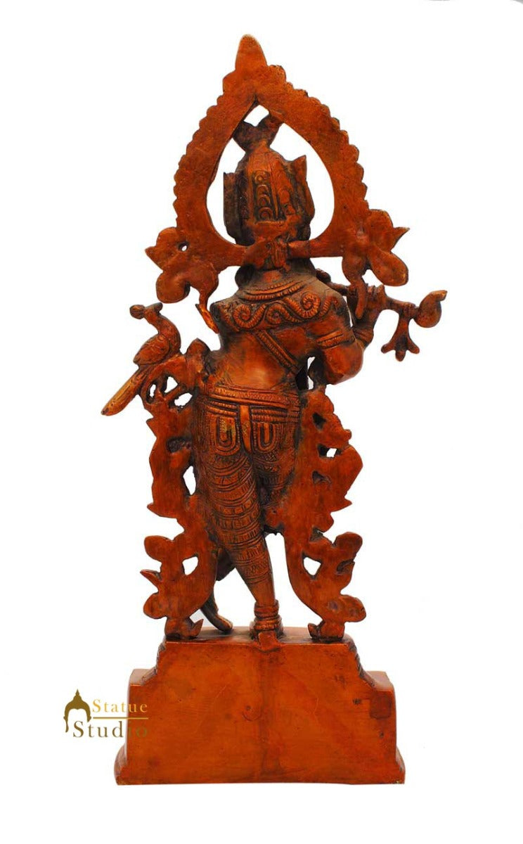 Standing Hindu god Lord Krishna flute idol religious décor statue figure 14"