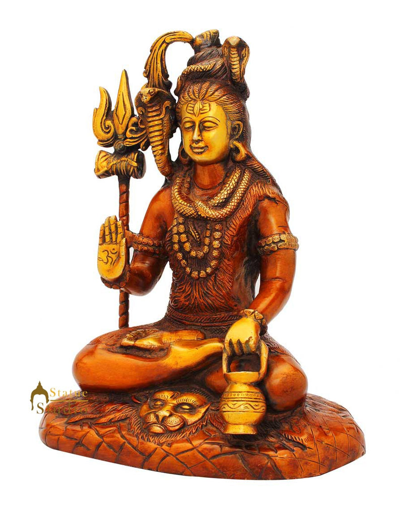 Brass hindu god lord shiva statue antique religious sculpture fine art 10"