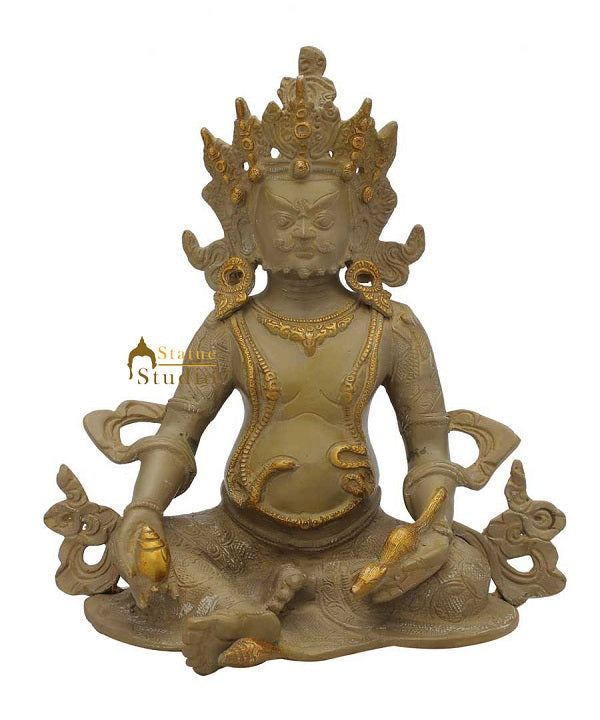 Brass hindu wealth god lord Kuber antique idol religious décor craft statue 10"