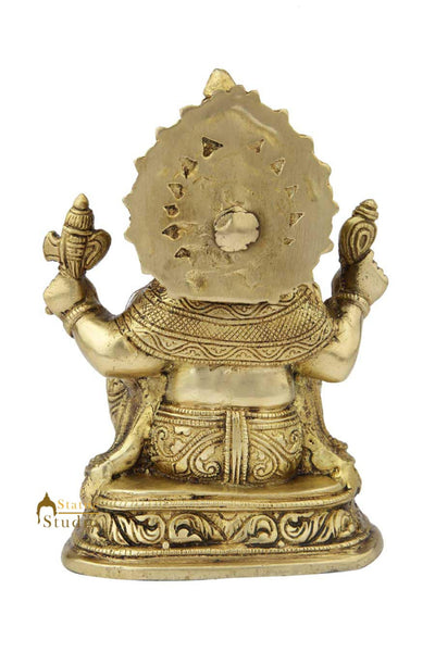 Brass ganeshji murti sitting hindu gods idol figure religious décor 8"