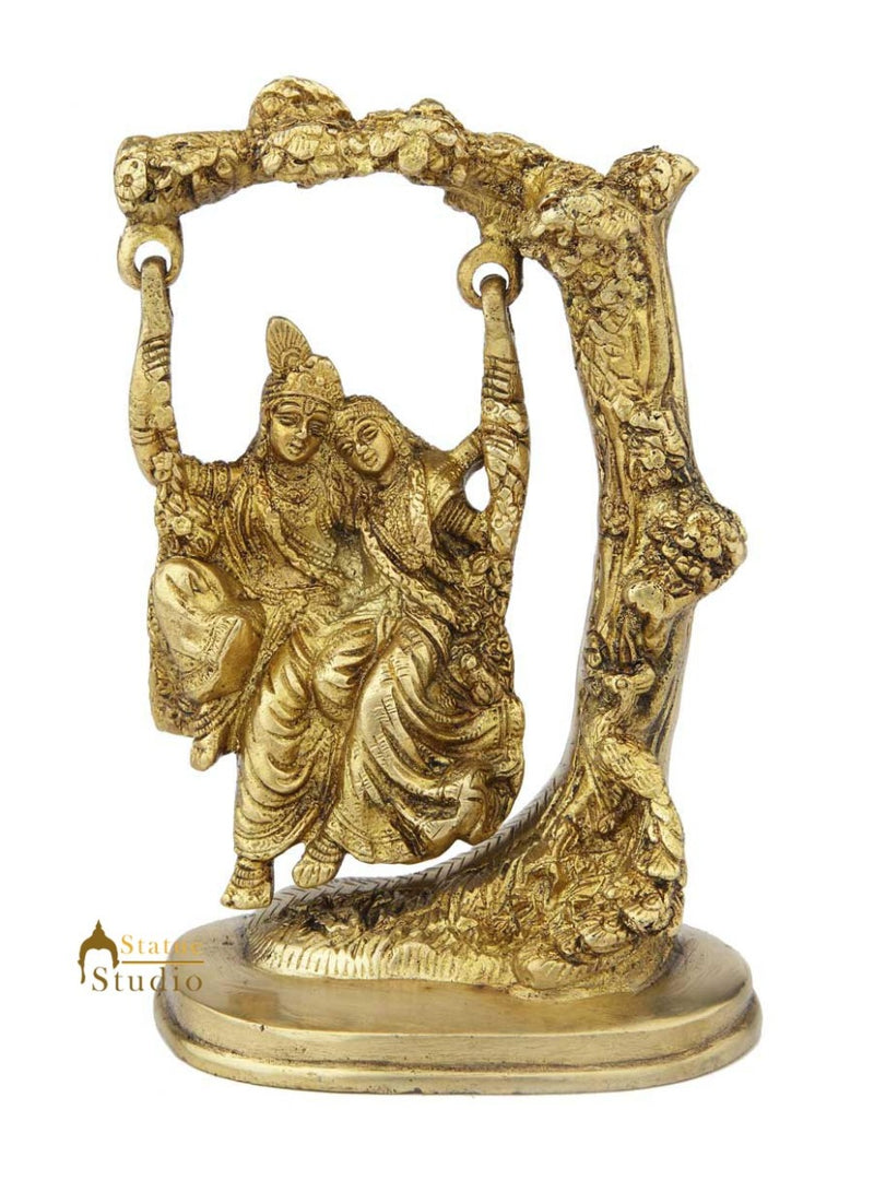 Brass hindu god deity lord krishna and goddess radha on swing idol figure 7"