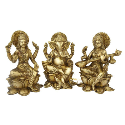 Brass hindu gods goddess ganesha lakshmi saraswati statue religious decor 11"