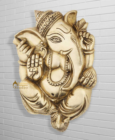 Brass Hindu god lord ganesha mask wall hanging removable décor art 11"