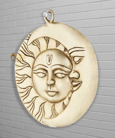 Brass hand crafted sun and moon mask wall décor art removable hanging 6"