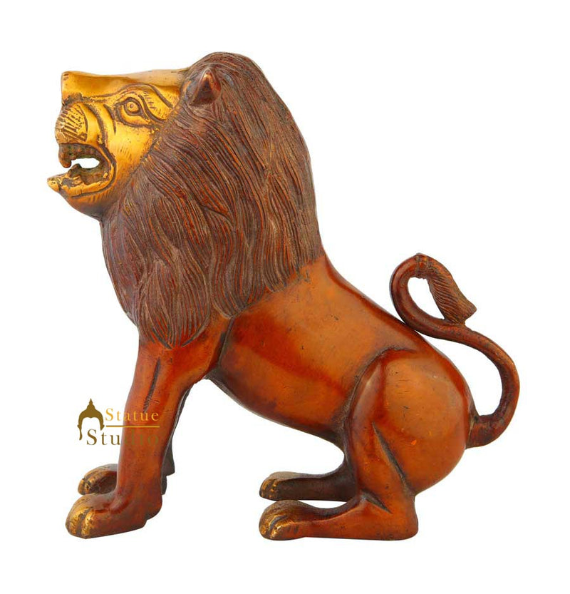 Brass lion statue figurine home décor hand carved animal sculpture 8"