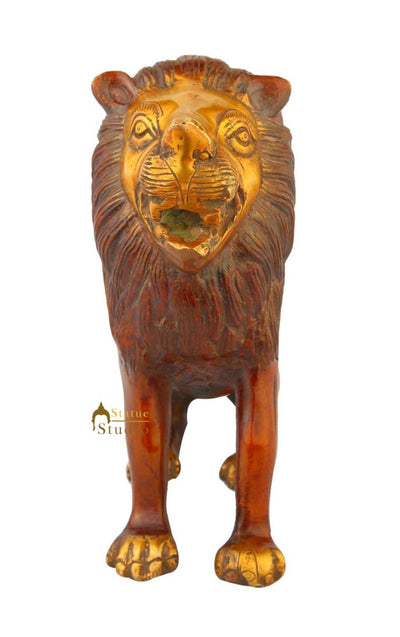 Brass lion statue figurine home décor hand carved animal sculpture 8"